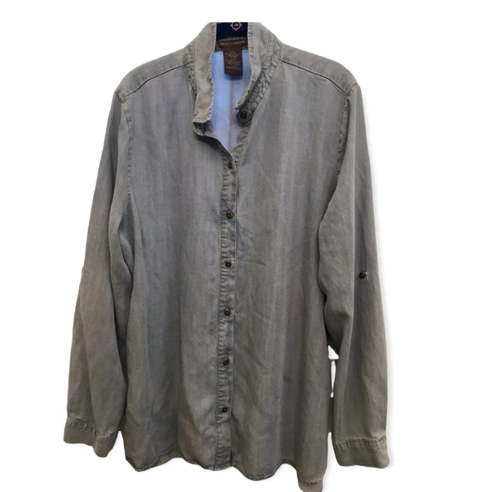 Chelsea & Theodore Lightweight Denim-Look Button Down Adjustable Sleeves. XL